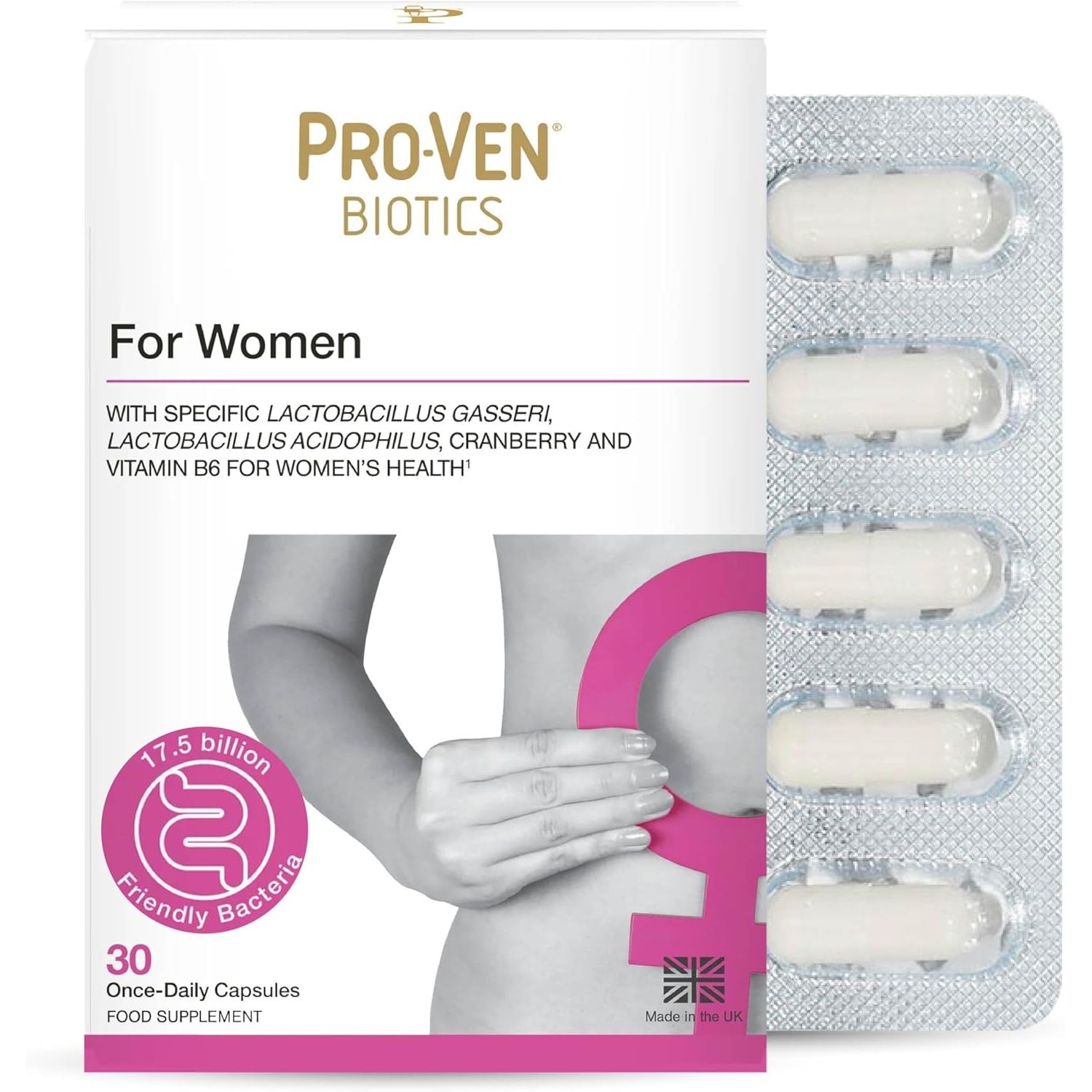 Pro-Ven Probiotics for Women Intimate Flora, Gut Health & Hormone Support 17.5 Billion CFU Clinically Tested Friendly Bacteria 30 Capsules