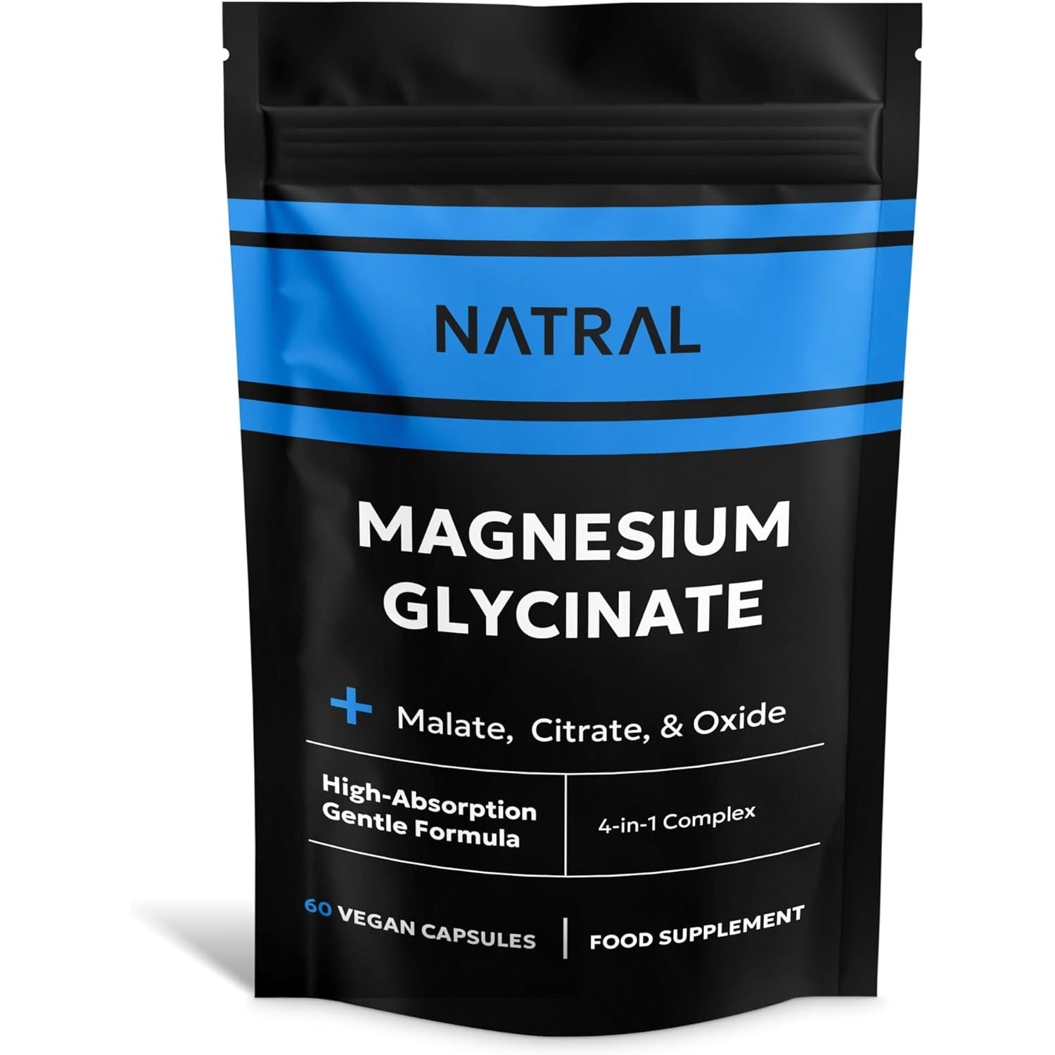 Magnesium Glycinate 4-In-1 Complex with Bisglycinate, Citrate, Malate, and Oxide- Superior Absorption - 60 Vegan Capsules - for Sleep & Muscle Function