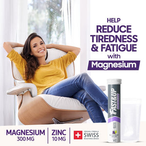 Fast&Up Magnesium - 300Mg Magnesium & 10Mg Zinc - 20 Tablets - Refreshing Blackcurrant & Lime Flavour