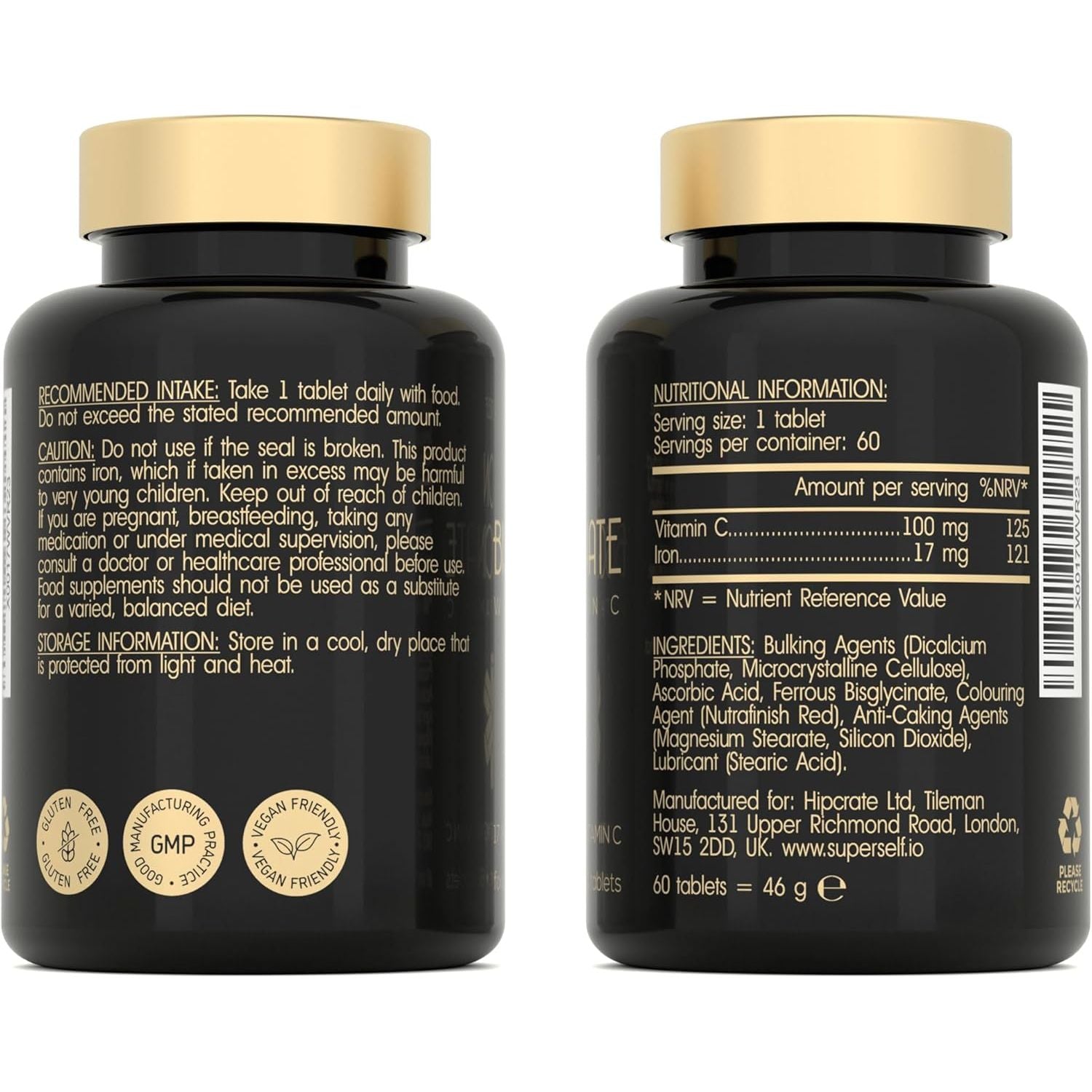 Gentle Iron Tablets 17Mg - High Strength Iron Supplements for Women & Men with Vitamin C - Ferrous Bisglycinate for High Absorption - 60 Vegan Capsules - Energy Tablets for Tiredness and Fatigue