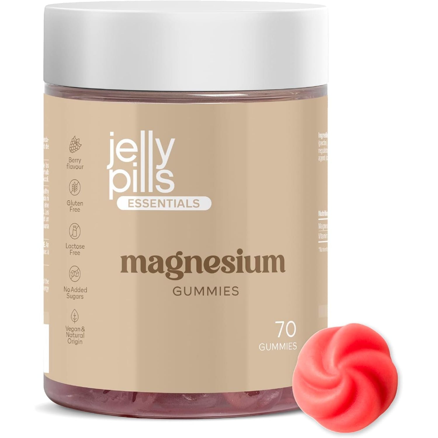 Jelly Pills® 1620 Mg Magnesium Citrate and Vitamin B6-70 Berry Flavoured Vegan Gummies Providing 180 Mg of Magnesium - No Added Sugars - Reduces Tiredness and Fatigue - 5 Weeks Supply