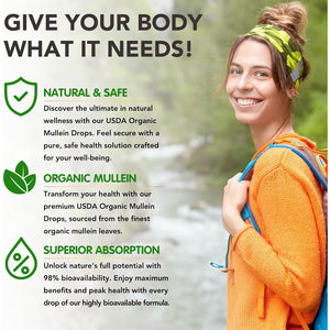 Mullein Leaf Extract for Lungs, Natural Mullein Drops for Lung Cleanse and Healthy Breathing, 1 Month Supply 60ML, Vegetarian, High Fast Absorption, Health Supplements, Cleanse and Respiratory Support
