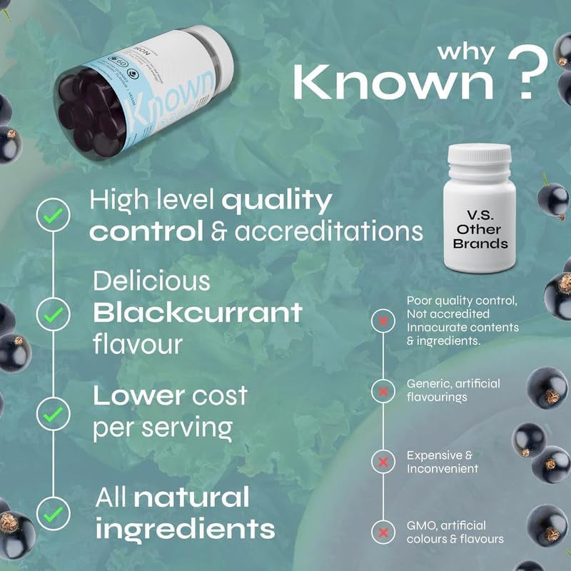 Known Delicious Zinc Gummies - 20Mg Zinc for Immune Support, Hair, Skin & Nails - Natural Blackcurrant Flavour - 60 Vegan Gummies, 1 Month Supply