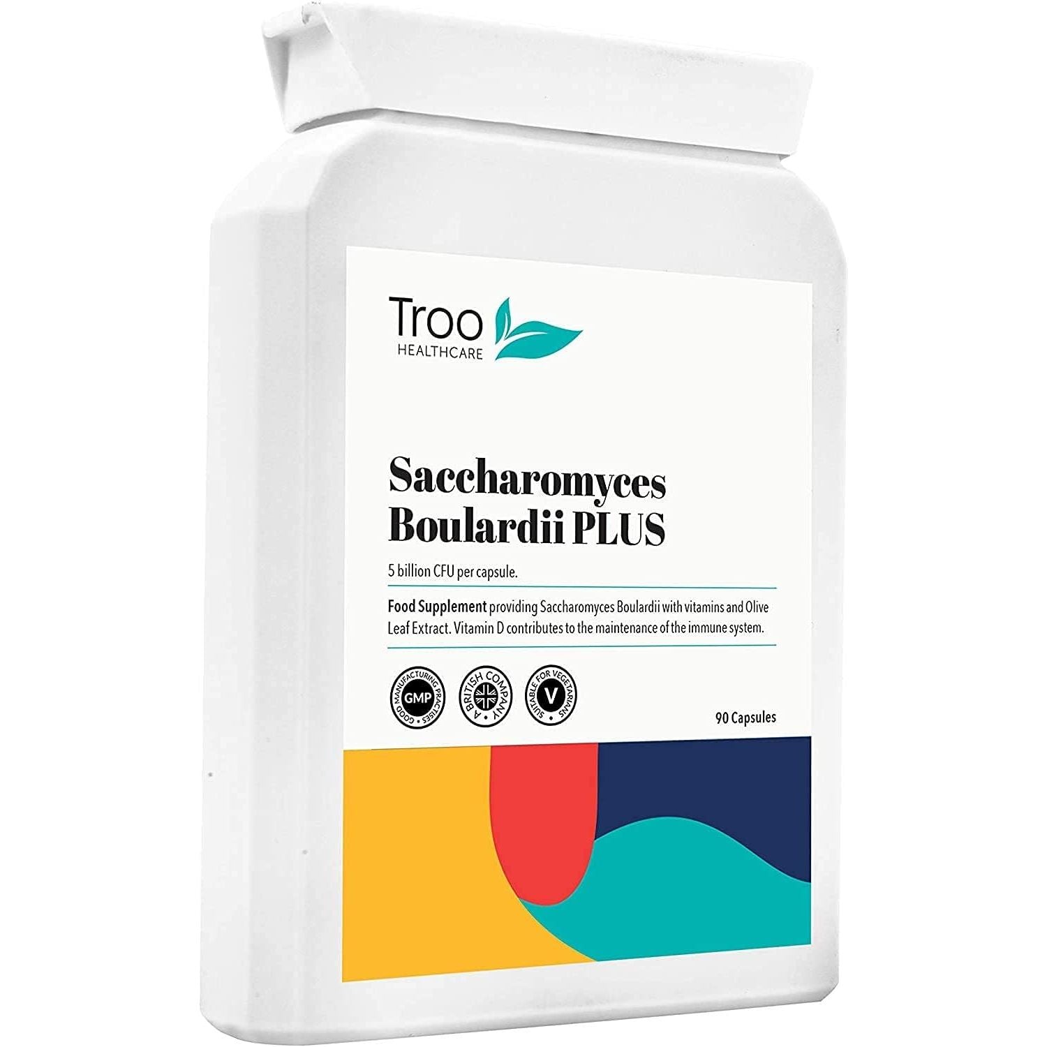 Troo Health Care Saccharomyces Boulardii Supplement - 90 Capsules – 5 Billion Cfu with Olive Leaf, Biotin and Vitamin D - Highly Stable Friendly Yeast to Support Gut Bacteria Balance