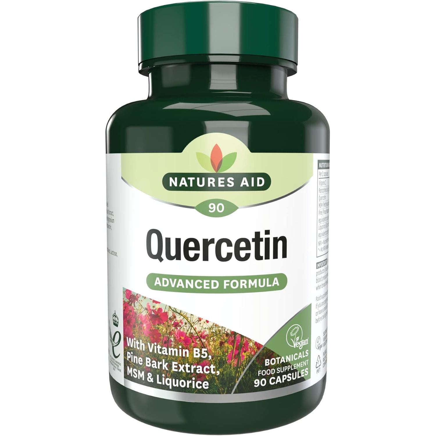 Natures Aid Quercetin Formula – Immune Support Supplement with Vitamin C, B5, MSM, Pine Bark & Liquorice – Supports Energy & Wellbeing High Strength Antioxidant – 90 Vegan Capsules