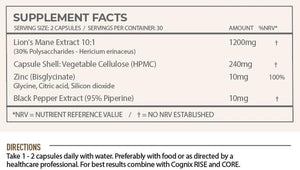 High Potency Lions Mane Supplement 12,000Mg with Zinc for Normal Cognitive Function & Cell Protection - Maximum Strength Organic Lions Mane - 30% Polysaccharides - UK Made 60 Capsules (30 Servings)