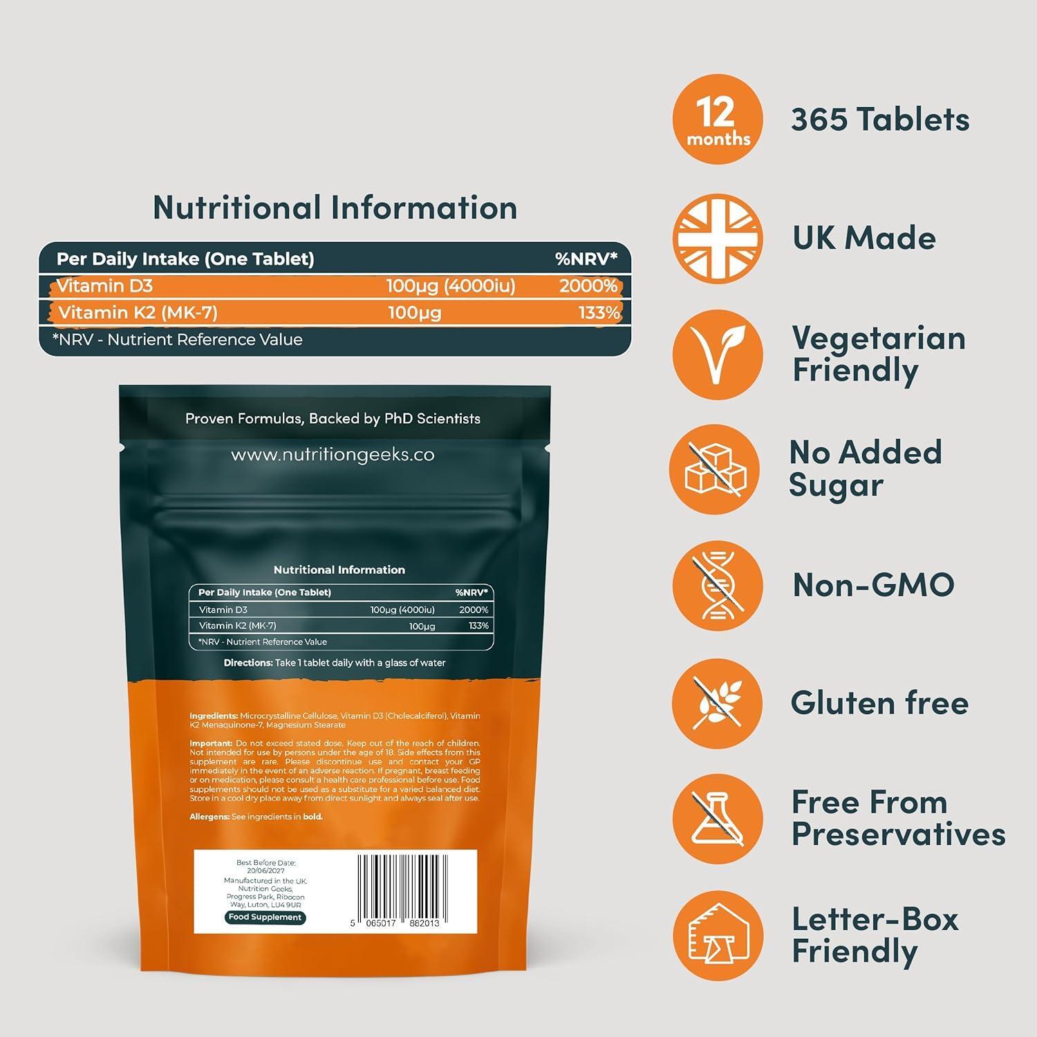 Vitamin D3 4000 Iu & Vitamin K2 MK7 100Μg - 1 Year Supply