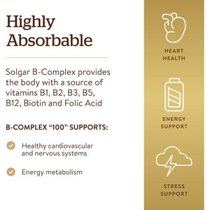 Solgar Vitamin B-Complex 50 High Potency - Supports Mental Performance - Reduces Tiredness & Fatigue - Vegan - 100 Vegetable Capsules