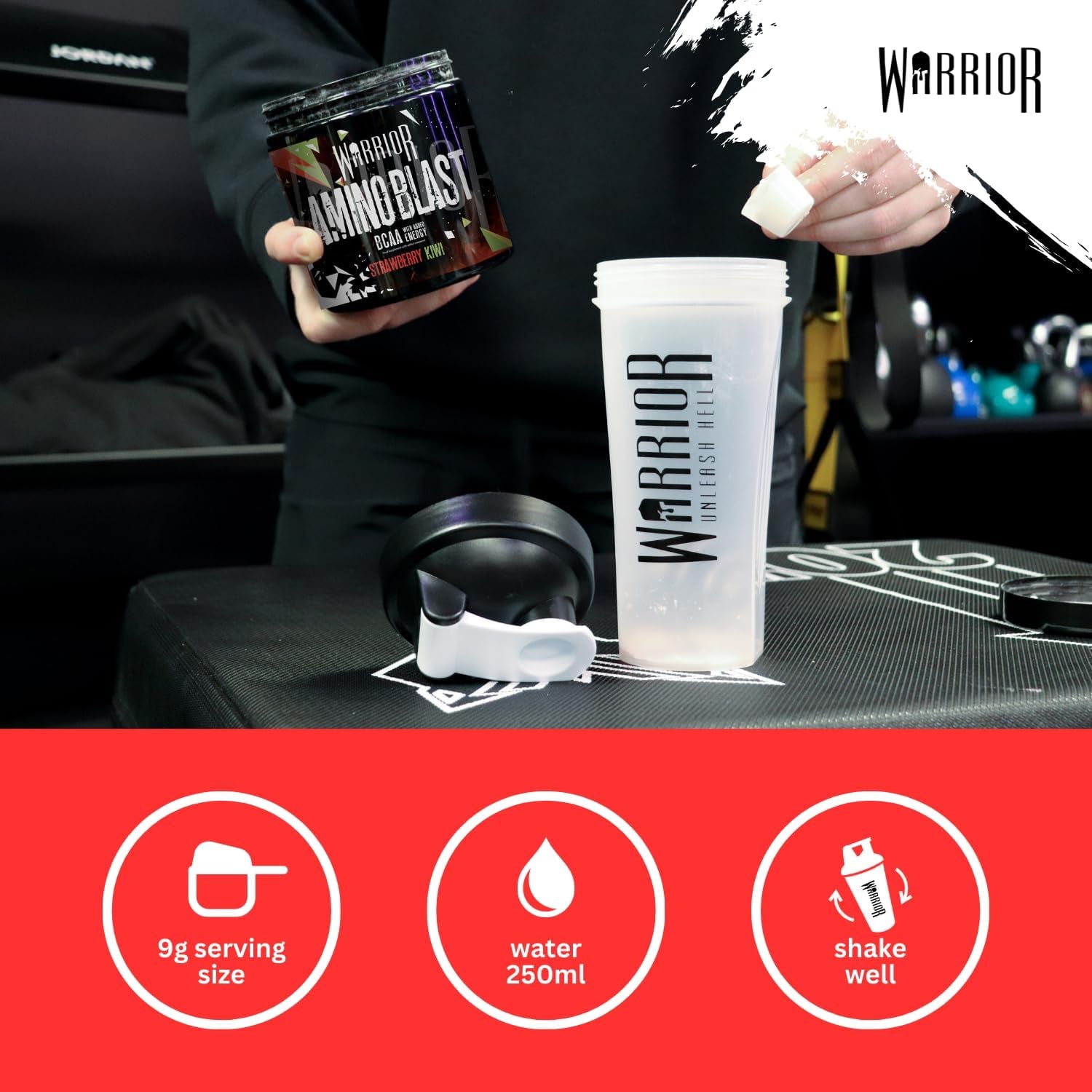 Warrior Amino Blast 270G – BCAA Powder – Branched Chain Amino Acids Supplement, Intra Workout & Recovery, Energy Drink – 30 Servings (Strawberry Kiwi)