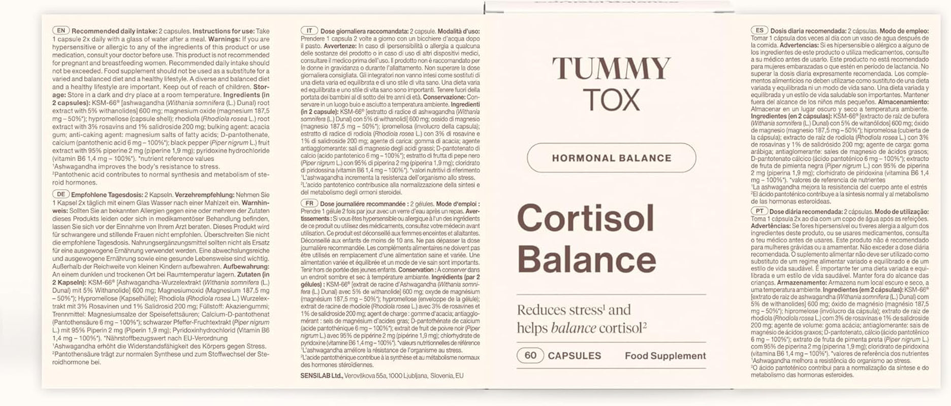 Cortisol Reducing Supplement with Ashwagandha KSM 66, Rhodiola Rosea with Magnesium, Vitamin B6, and Vitamin B5-120 Capsules by Tummy Tox Cortisol Balance