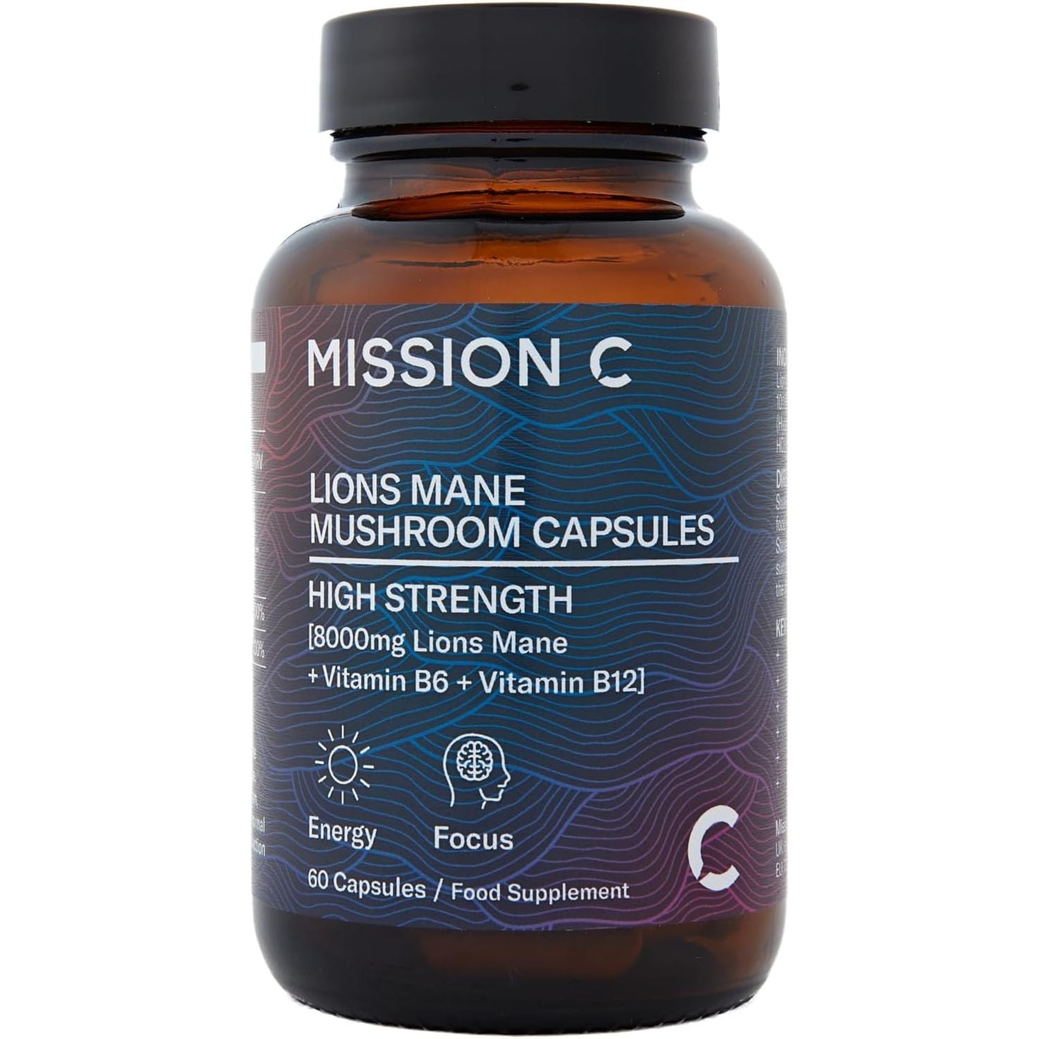 Lions Mane Mushroom Capsules 8,000Mg with Added Vitamin B6 and B12 | Nootropic Supplement for Cognition, Mood, Immunity & Inflammation | 60 Two-A-Day Vegan Capsules - Mission C Lion'S Mane