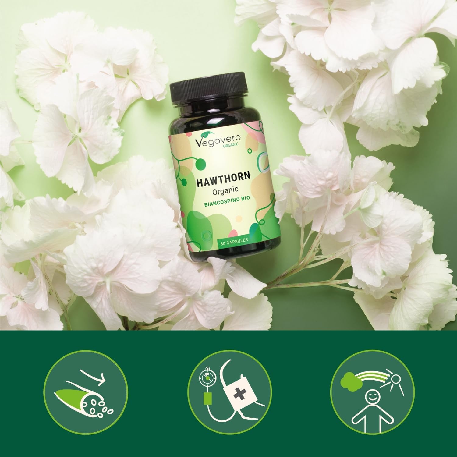 Vegavero Organic Hawthorn Berry Capsules | 2800 Mg (4:1 Extract) | NO Additives | Lab-Tested | Natural Antioxidants Supplement | Vegan