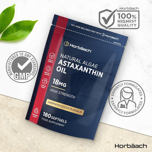 Astaxanthin Supplement 18Mg | 180 High Strength Softgels | Naturally Sourced from Haematococcus Pluvialis Algae | by Horbaach