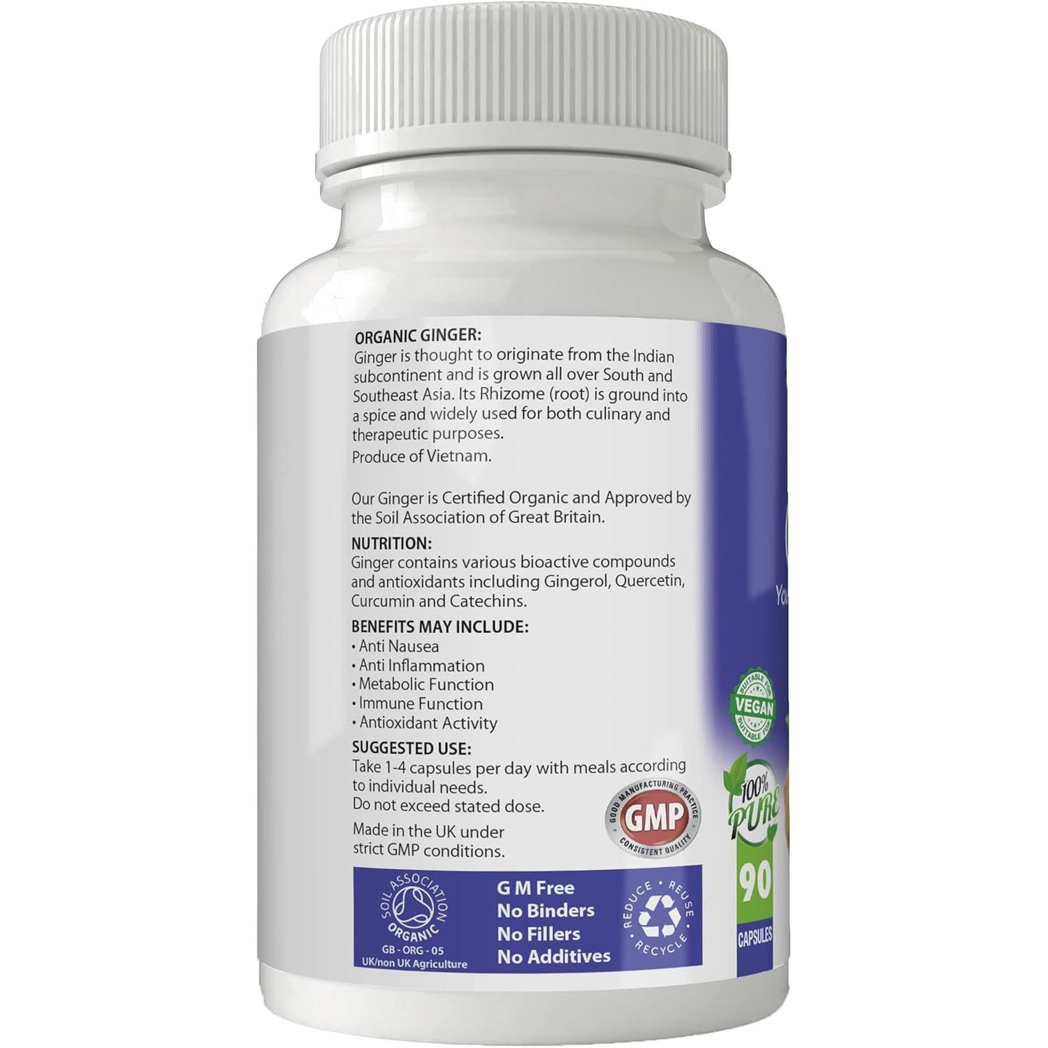 Simply Pure Organic Ginger for Digestive Health & Inflammation | 500 Mg X 90 Capsules | 100% Pure Soil Association Certified | Gluten Free | GM Free | Vegan