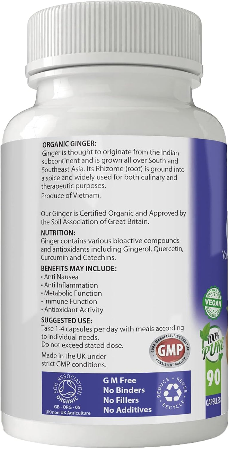 Simply Pure Organic Ginger for Digestive Health & Inflammation | 500 Mg X 90 Capsules | 100% Pure Soil Association Certified | Gluten Free | GM Free | Vegan