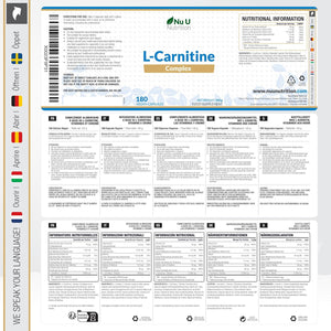L-Carnitine Tartrate Complex 2200Mg - 180 Vegan Capsules - with Chromium, Riboflavin, Biotin, Vitamin D, B3 & B6 - High Strength L Carnitine Supplement - Made in the UK - Nu U Nutrition