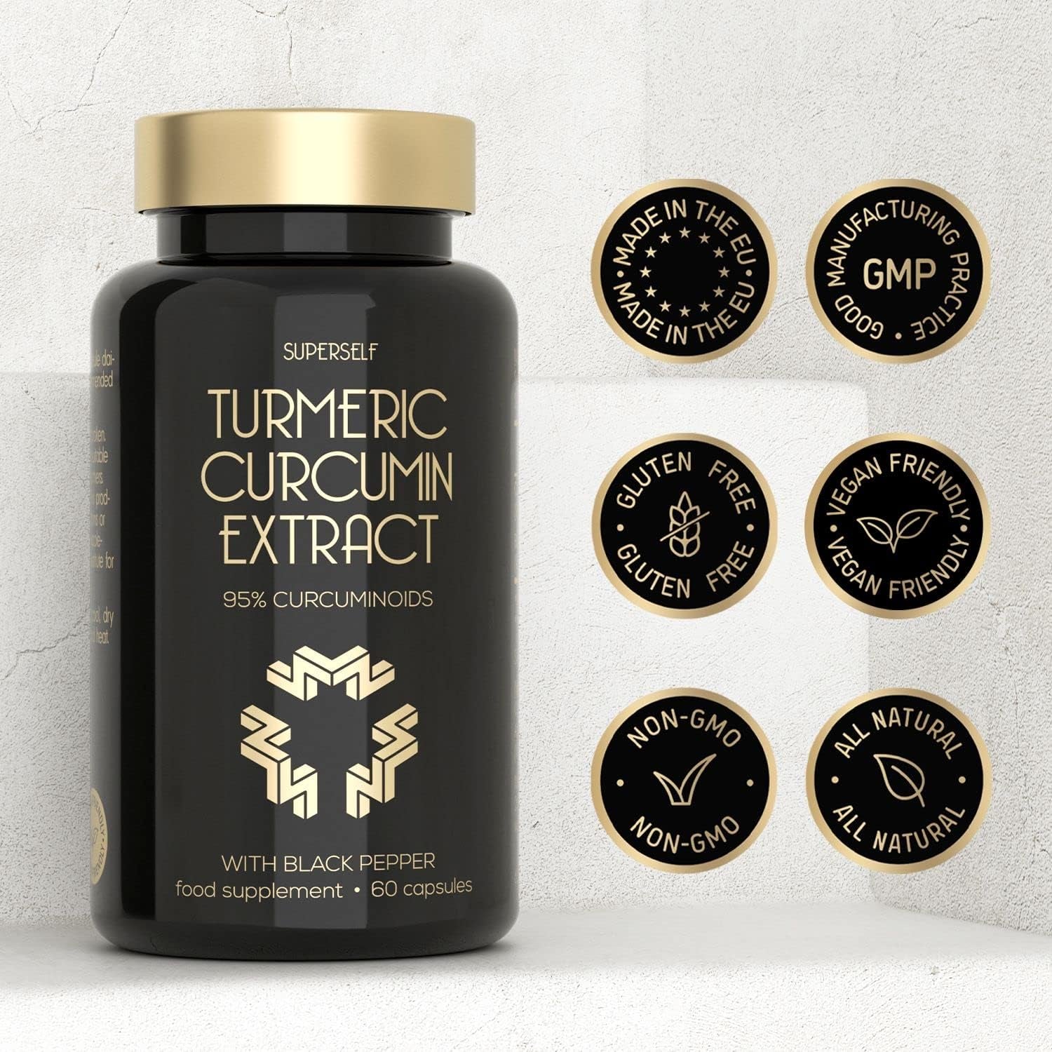 Turmeric Curcumin Capsules High Strength with Black Pepper - Pure Curcumin Extract with 95% Curcuminoids - 60 Tablets One a Day 500Mg - Premium Turmeric Herbal Supplements - Enhanced Absorption