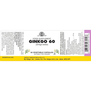 Solgar Ginkgo Vegetable Capsules - Pack of 60 - Premium Botanical Extract - Antioxidant Properties to Help Fight Free Radicals - Supports Mental Alertness - Vegan