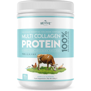 Vanilla Multi Collagen Protein Powder - 400G - Unsweetened - 5 Types of Collagen Peptides - Hydrolysed Grass Fed Bovine, Wild Caught Marine & Free-Range Chicken - Keto Approved