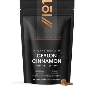 Cinnamon Extract 6000Mg - Standardised 15% Polyphenols from 43:1 Cinnamon Extract - 180 Vegan Tablets (6 Months Supply) – Resealable and Recyclable Pouch by Alpha01