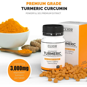 Turmeric Curcumin 3,000Mg with Black Pepper X 365 Vegan Tablets High Strength | 1 Year Supply | 95% Curcumins + 20Mg Piperine | Tiny Easy-To-Swallow Supplements by Clior (Cambridge Labs)