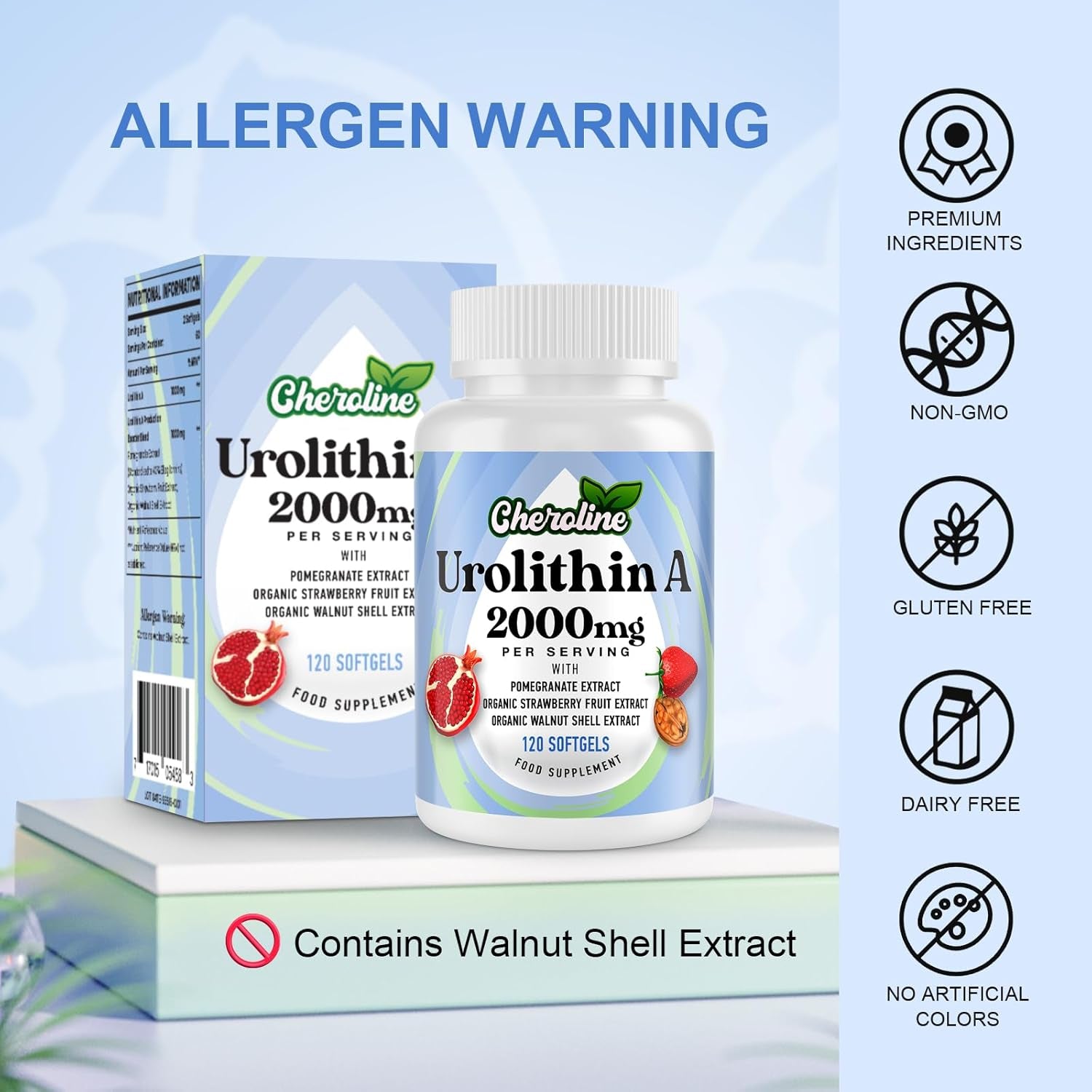 Urolithin a Supplement 2000Mg - 120 Softgels 60-Day Supply - Enhanced with Pomegranate, Strawberry, and Walnut Extracts - for Mitochondria, Energy, Antioxidants & Cellular (120 Count (Pack of 1))