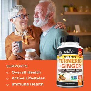 Turmeric Curcumin and Ginger - 95% Standardized Curcuminoids with Bioperine Black Pepper Extract for Ultra High Absorption - Natural Joint Support Supplement - Gluten-Free - 60 Capsules