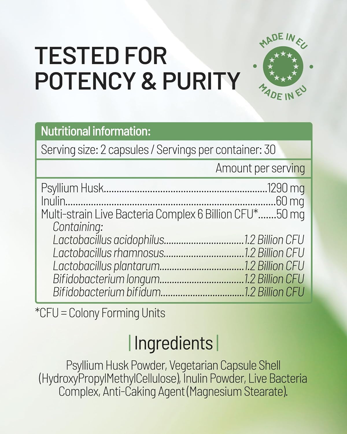 Psyllium Husks Capsules with Probiotics - High Fibre Supplement 1400Mg - Soluble Fiber Tablets High Strength - 60 Capsules - Pure Psyllium Husk & 6B Acidophilus Probiotic Complex for Digestive Support