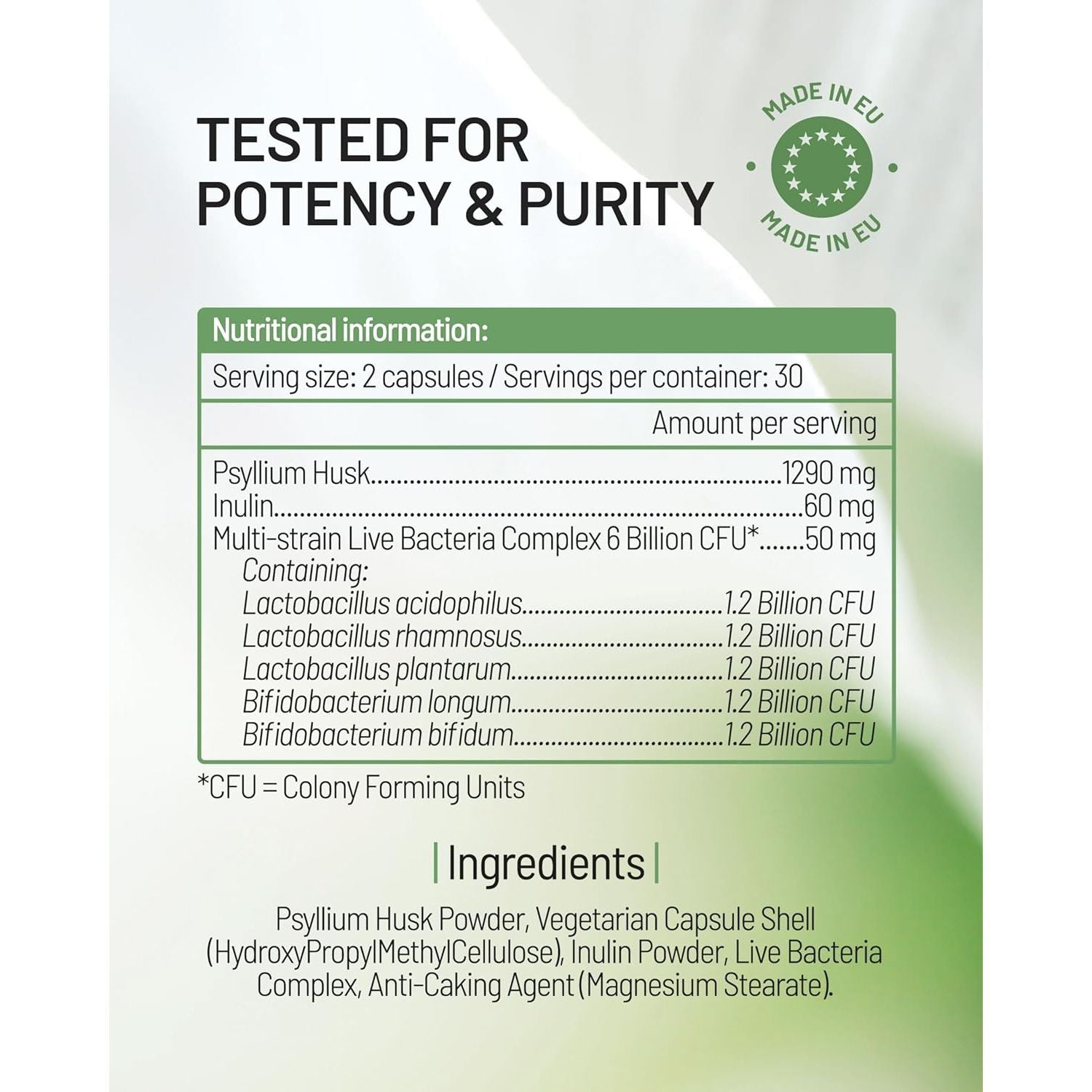 Psyllium Husks Capsules with Probiotics - High Fibre Supplement 1400Mg - Soluble Fiber Tablets High Strength - 60 Capsules - Pure Psyllium Husk & 6B Acidophilus Probiotic Complex for Digestive Support