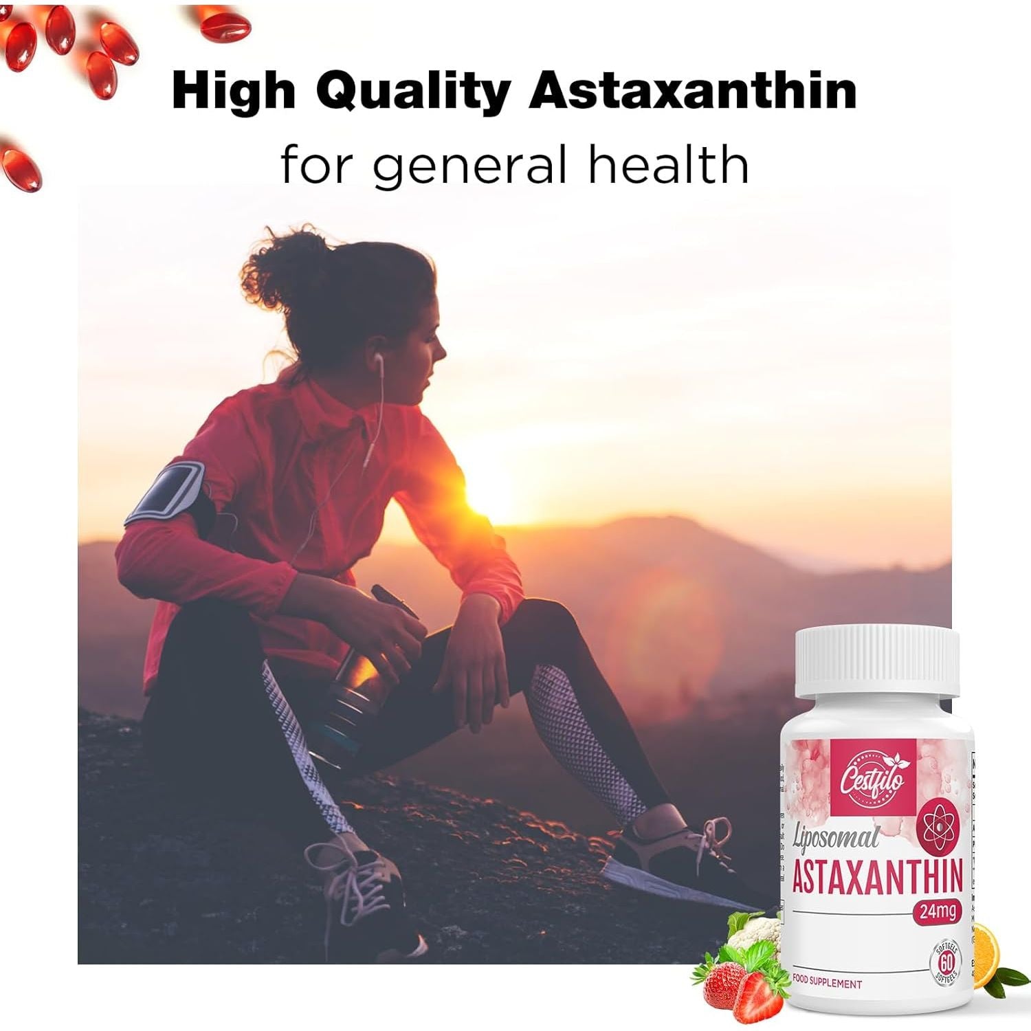 Cestfilo Liposomal Astaxanthin Supplement 24MG, Maximum Absorption, Natural Antioxidant for Skin & Eye Health, Gluten Free, Non-Gmo & No Gluten (60 Count (Pack of 1))