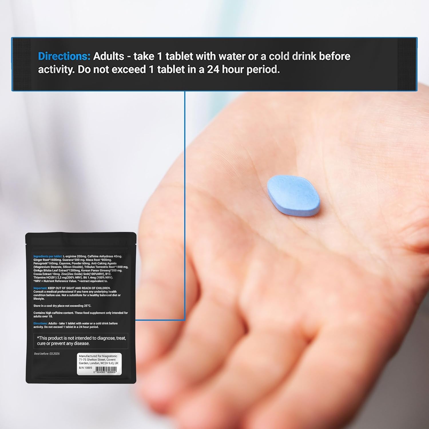 HARDON BLUE - 10 Tablets, Performance Supplements for Men, Extra Strong, Last Longer, Energy and Stamina Support, 100% Herbal, Ginseng, Maca