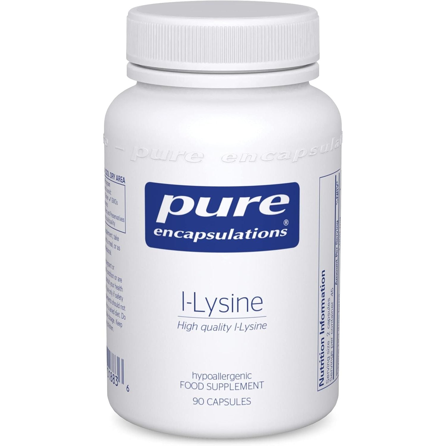 Pure Encapsulations L-Lysine 500Mg - Hypoallergenic Essential Amino Acid Supplement - 90 Vegetarian Capsules