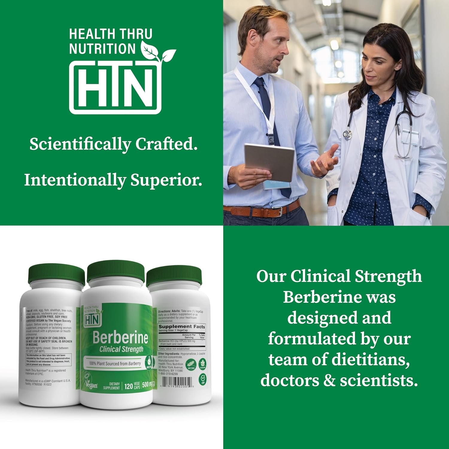 Berberine Hcl 500Mg 120 Servings | Clinical Strength | Certified Vegan| Non-Gmo | Gluten Free | Soy Free | 3Rd Party Tested | by Health Thru Nutrition