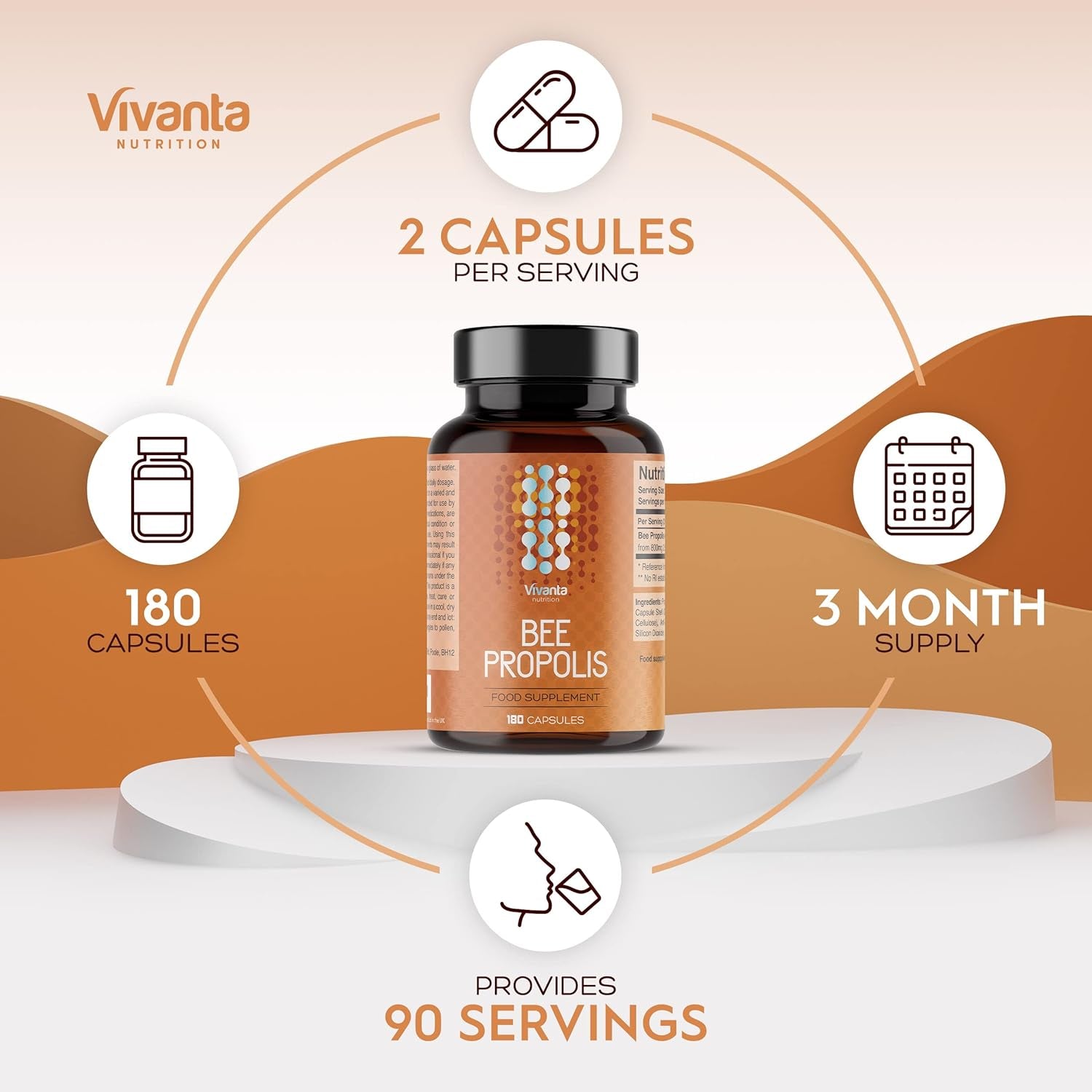 Bee Propolis - 2000Mg Propolis Equivalent per Serving - 3 Month Supply (180 Capsules / 90 Servings) - Natural Food Supplement - Bee Propolis Capsules