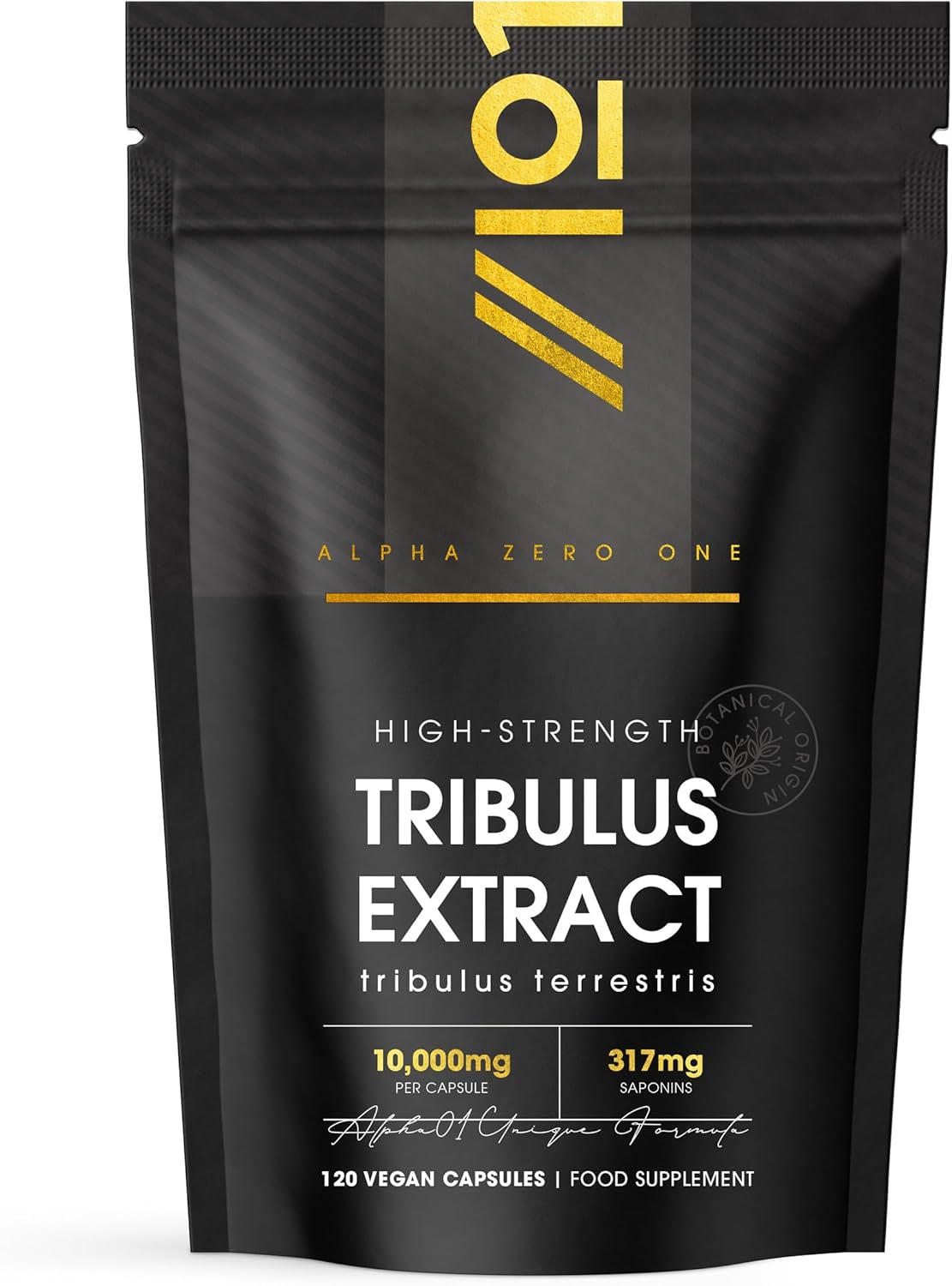Tribulus Terrestris Extract 15,000Mg – Super Strength 95% Saponins (316Mg per Capsule) – 120 Vegan Capsules (4 Months Supply) Resealable and Recyclable Pouch – by Alpha01