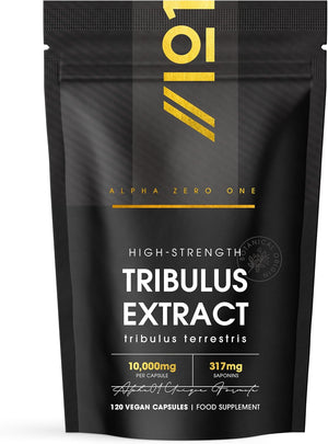 Tribulus Terrestris Extract 15,000Mg – Super Strength 95% Saponins (316Mg per Capsule) – 120 Vegan Capsules (4 Months Supply) Resealable and Recyclable Pouch – by Alpha01