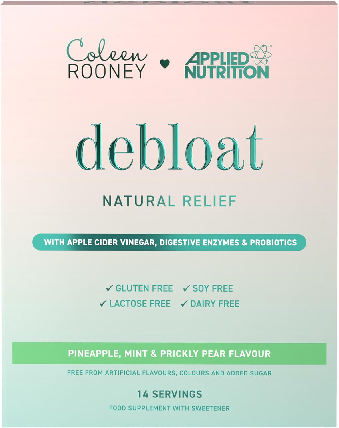 Applied Nutrition - Coleen Rooney - Debloat Powder - Apple Cider Vinegar & Enzymes, Best Digestive Health, Best Vegan Gut Support - Natural Bloating Relief (14 X 9.1G) (Pineapple, Mint & Prickly Pear)