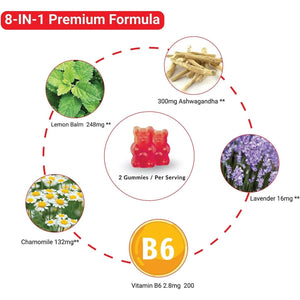 Scotlabs Reduce Stress Formula - Ashwagandha, Levander, Chamomile & Lemon Balm Gummies with Added Vitamin B6, Sugar-Free Vegan, Natural Mango Flavour Candy