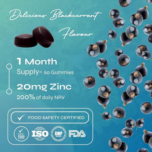 Known Delicious Zinc Gummies - 20Mg Zinc for Immune Support, Hair, Skin & Nails - Natural Blackcurrant Flavour - 60 Vegan Gummies, 1 Month Supply