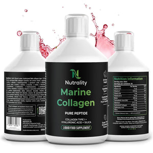 Nutrality High Strength 10,000Mg Marine Collagen for Skin, Hair, Nails and Joints | Hydrolysed Collagen Pure Peptides Drink Infused Hyaluronic Acid | Vitamin C, D and Biotin, Sugar Free Strawberry