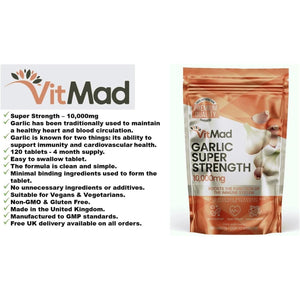 Garlic Extract 10,000Mg - 120 Tablets - High Strength - Heart Health Vegan