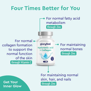 Hyaluronic Acid + Collagen - 90 Capsules with Biotin, Vitamin C from Acerola, Zinc, Selenium & Bamboo Extract - Hair, Skin and Nail Complex for Women & Men - Supplements Made in Germany