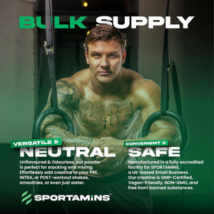 SPORTAMINS Creatine Monohydrate Powder 500G – 100% Pure Micronised Creatine Monohydrate – Unflavoured, 100 Servings – Muscle Growth, Strength & Recovery – Vegan, GMP Certified, Non-Gmo Supplement