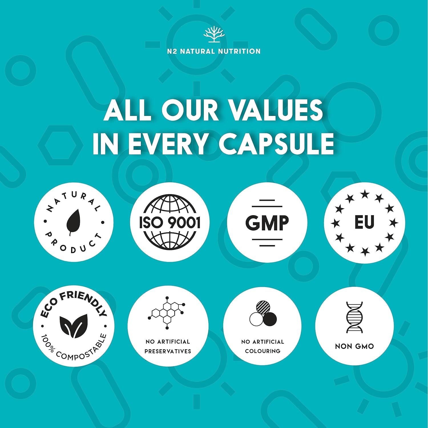 Probiotics and Prebiotics Supplement for Adults, 40 Billion CFU, 6 Probiotic Strains with Inulin. 90 Vegan Capsules. N2 Natural Nutrition