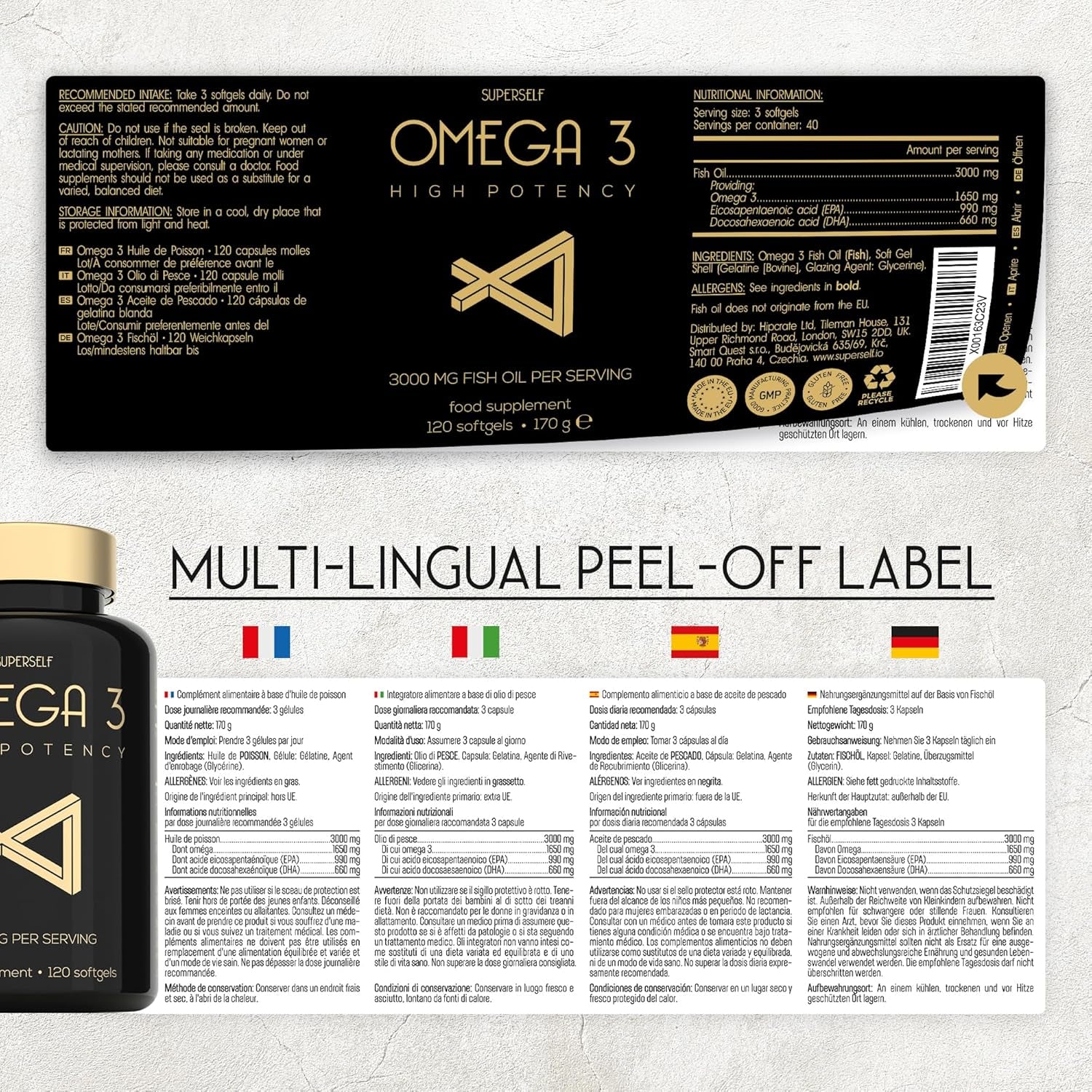 Fish Oil Omega 3 Capsules High Strength - 3000Mg Triple Potency - Easy to Swallow with No Fishy Aftertaste - 120 Softgels - UK Made Omega 3 Supplements High in DHA & EPA - Pure & Sustainable Fish Oil