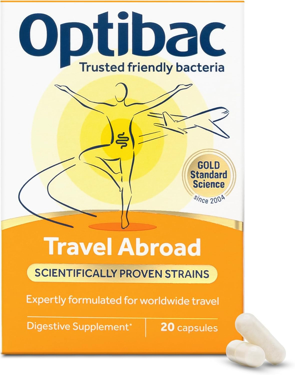 Optibac Probiotics Travel Abroad - Highly Researched Vegan Digestive Probiotic Supplement - Expertly Formulated for Travel & a Range of Climate Conditions - with Saccharomyces Boulardii - 20 Capsules