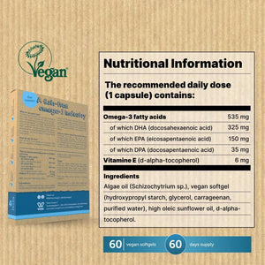 Vegan Omega 3 Supplement - High Strength 325Mg DHA + 150Mg EPA per Capsule - 1 Capsule a Day - Supports Heart, Brain, Joint Health - Plant-Based Omega 3 from Algae Oil - 2 Months Supply