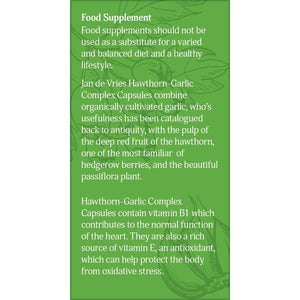 Jan De Vries Hawthorn-Garlic Complex | Rich Source of Natural Vitamin E, an Antioxidant | Contains Vitamin B1 Which Contributes to Normal Heart Function | 90 Capsules