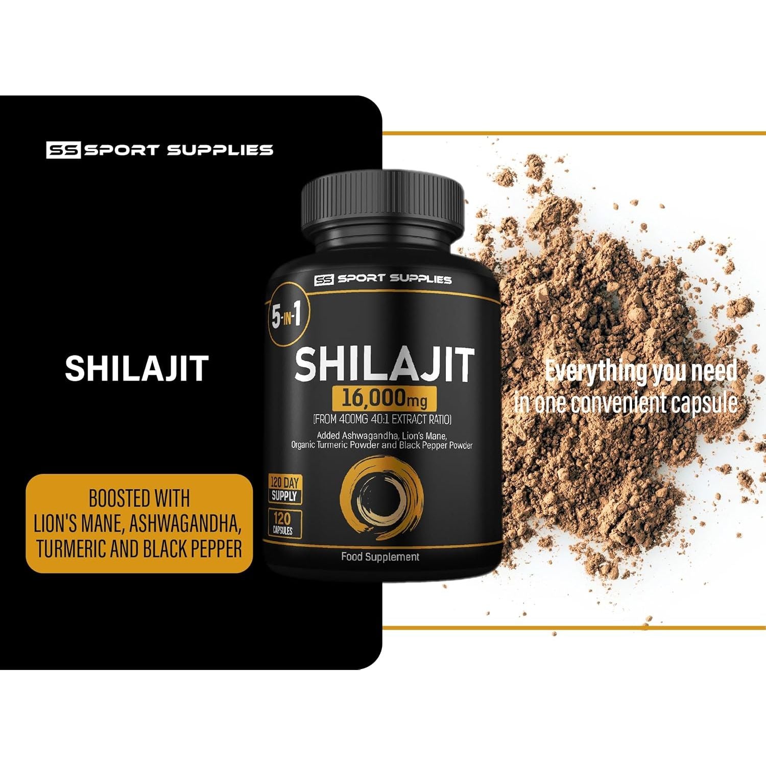 Shilajit Capsules 16,000Mg -120 Days Supply - 60% Fulvic Acid - Added Ashwagandha, Lions Mane, Turmeric and Black Pepper - High Strength Himilayan Shalajit