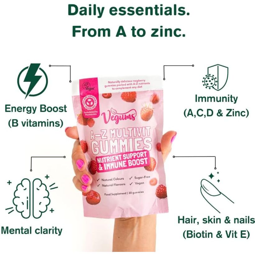 Vegums Sugar-Free A–Z Multivitamin Gummies – Vegan, Zero Sugar, Natural Flavour – Daily Support for Immunity, Energy & Wellness – 30 Gummies
